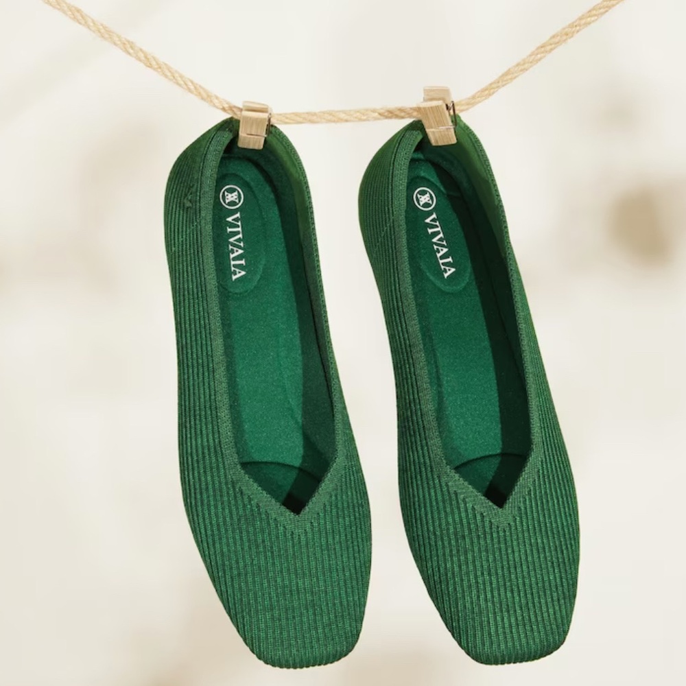 VIVAIA Women's Green Knit Ballet Flats